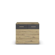 Kommode >Mosbach< in Eiche Artisan / grau metallic - 80x81x420 (BxHxT)