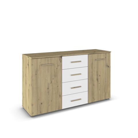 Sideboard >Mosbach< in Eiche Artisan / alpinweiß - 120x81x42 (BxHxT)