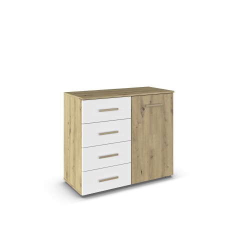 Kommode >Mosbach< in Eiche Artisan / alpinweiß, Holzwerkstoff - 80x81x42 (BxHxT)