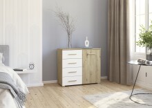 Kommode >Mosbach< in Eiche Artisan / alpinweiß, Holzwerkstoff - 80x81x42 (BxHxT)