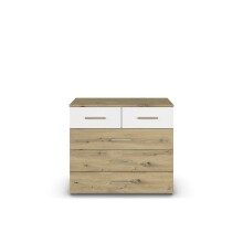 Schubkastenkommode >Mosbach< in Eiche Artisan / alpinweiß - 80x81x42 (BxHxT)