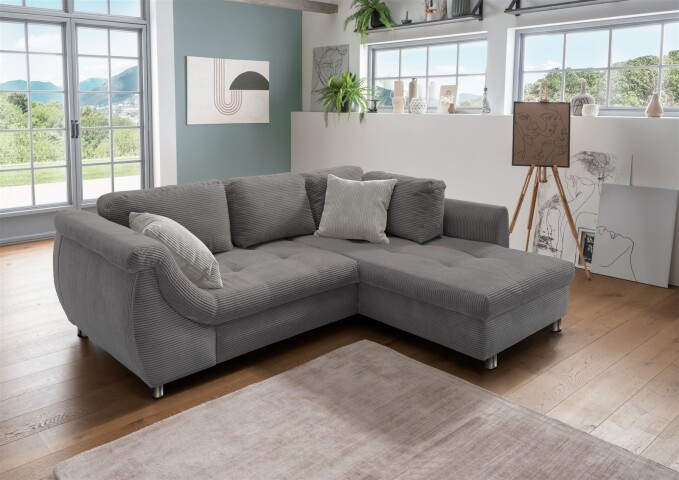 Polsterecke >Allin< Bettfunktion, grau / silber, Cord - 250x66x190cm (BxHxT)