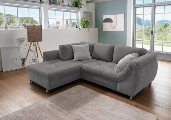 Polsterecke >Allin< Schlaffunktion, grau / silber , Cord - 250x66x190cm (BxHxT)