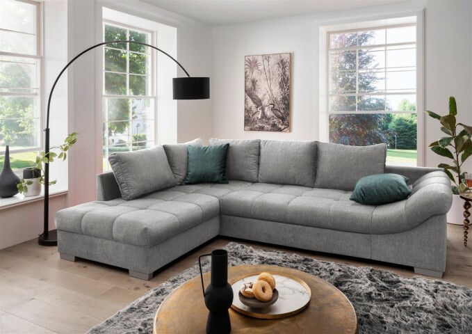 Polsterecke >Althea< Schlaffunktion, Rutsche, Bezug silber - 298x65x202 (BxHxT)