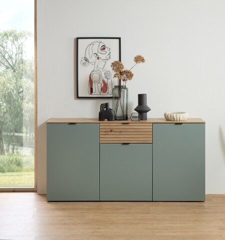 Sideboard >Ina< in Grün, Holzwerkstoff - 90x180x45cm (BxHxT)