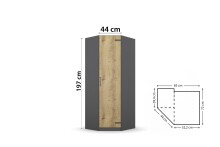 Eckkleiderschrank >Butte< in Eiche Artisan Dekor / grau - 176x197x176 (BxHxT)