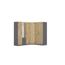 Eckkleiderschrank >Butte< in Eiche Artisan Dekor / grau - 221x197x176 (BxHxT)