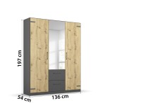 Eckkleiderschrank >Butte< in Eiche Artisan Dekor / grau - 221x197x176 (BxHxT)