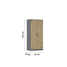 Eckkleiderschrank >Butte< in Eiche Artisan Dekor / grau - 266x197x176 (BxHxT)