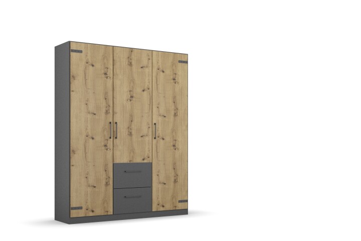 Drehtürenschrank >Butte< in Eiche Artisan Dekor / grau - 136x197x55 (BxHxT)