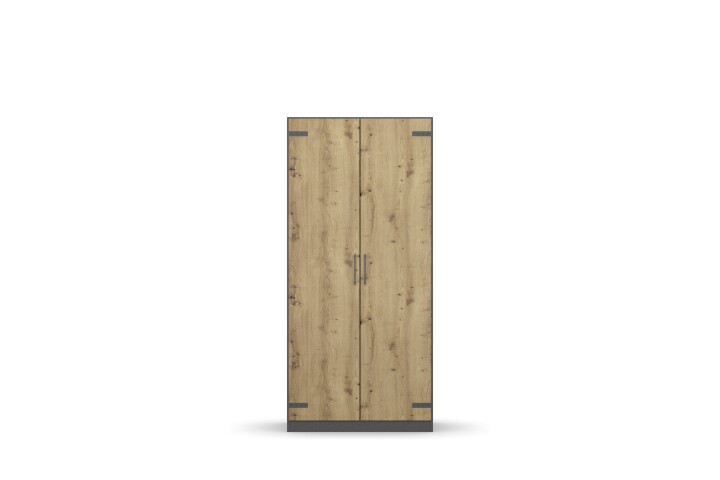 Drehtürenschrank >Butte< in Eiche Artisan Dekor / grau - 91x197x54 (BxHxT)
