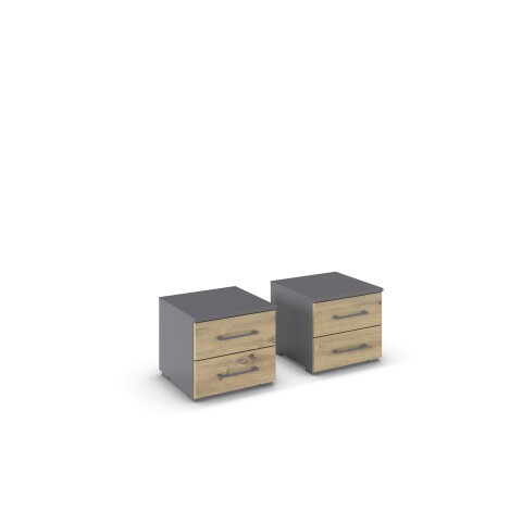 Nachtkommode >Butte< (2er-Set) in Eiche Artisan / grau - 40x36x40 (BxHxT)