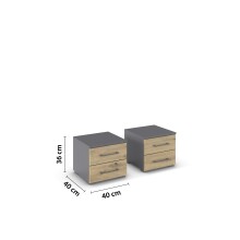 Nachtkommode >Butte< (2er-Set) in Eiche Artisan / grau - 40x36x40 (BxHxT)
