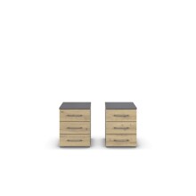 Nachtkommode >Butte< (2er-Set) in Eiche Artisan / grau - 40x52x40 (BxHxT)