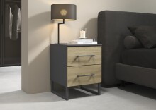 Nachtkommode >Butte< in Eiche Artisan / grau metallic - 40x53x42 (BxHxT)