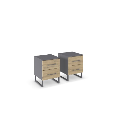 Nachtkommode >Butte< (2er-Set) in Eiche Artisan / grau - 40x53x42 (BxHxT)