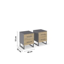 Nachtkommode >Butte< (2er-Set) in Eiche Artisan / grau - 40x53x42 (BxHxT)