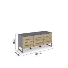 Lowboard >Butte< in Eiche Artisan / grau metallic - 120x53x42 (BxHxT)