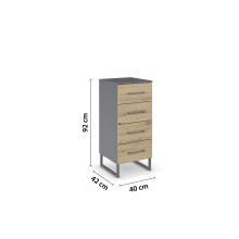 Schubkastenkommode >Butte< in Eiche Artisan / grau metallic - 40x92x42 (BxHxT)