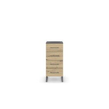Schubkastenkommode >Butte< in Eiche Artisan / grau metallic - 40x92x42 (BxHxT)