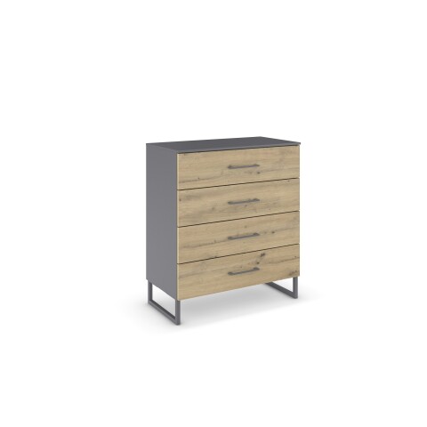 Schubkastenkommode >Butte< in Eiche Artisan / grau metallic - 80x92x42 (BxHxT)