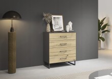 Schubkastenkommode >Butte< in Eiche Artisan / grau metallic - 80x92x42 (BxHxT)