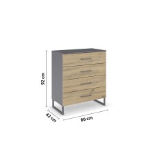 Schubkastenkommode >Butte< in Eiche Artisan / grau metallic - 80x92x42 (BxHxT)