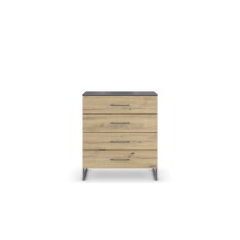 Schubkastenkommode >Butte< in Eiche Artisan / grau metallic - 80x92x42 (BxHxT)