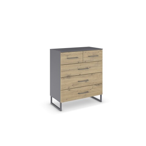 Schubkastenkommode >Butte< in Eiche Artisan / grau metallic - 80x92x42 (BxHxT)