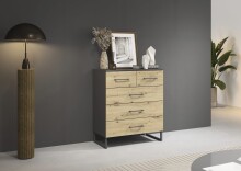 Schubkastenkommode >Butte< in Eiche Artisan / grau metallic - 80x92x42 (BxHxT)