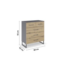 Schubkastenkommode >Butte< in Eiche Artisan / grau metallic - 80x92x42 (BxHxT)