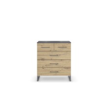 Schubkastenkommode >Butte< in Eiche Artisan / grau metallic - 80x92x42 (BxHxT)