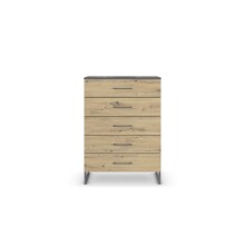 Hochkommode >Butte< in Eiche Artisan / grau metallic - 80x111x42 (BxHxT)