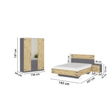 Schlafzimmer-Set >Butte< (3-teilig) in grau metallic / Eiche Artisan Dekor