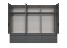 Falttürenschrank >OXFORD< Schubladen, in GRAPHIT mit Spiegel - 300x216x58cm (BxHxT)