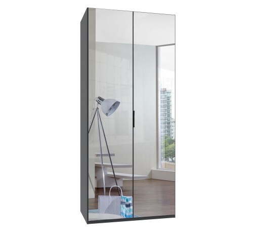 Falttürenschrank >OXFORD< in GRAPHIT mit Spiegel - 100x236x58cm (BxHxT)