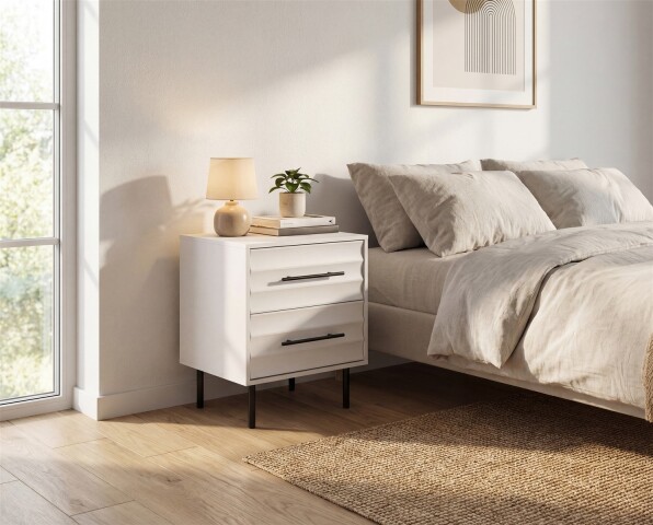 Nachtkonsole >Falun< in weiß 3D-Fronten in Wellenoptik - 40x55x39cm (BxHxT)