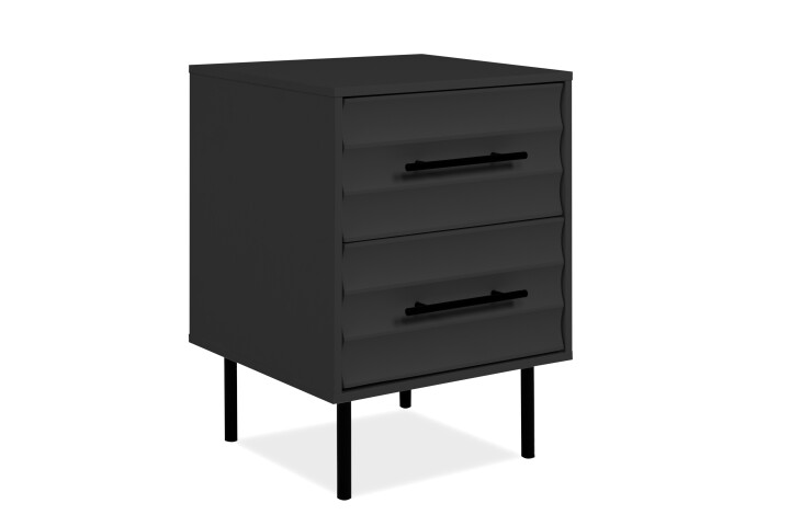 Nachtkonsole >Falun< in anthrazit 3D-Fronten in Wellenoptik - 40x55x39cm (BxHxT)