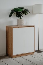 Kommode >Lindenau< in Dekor Artisan Eiche/weiß hochglanz - 79x88x40 (BxHxT)