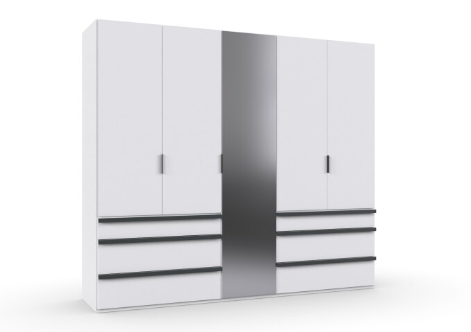 Falttürenschrank >OXFORD< in WEISS mit Spiegel - 250x216x58cm (BxHxT)