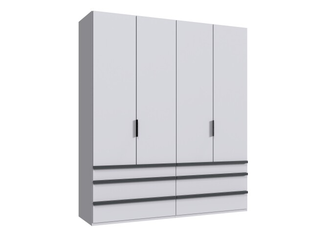 Falttürenschrank >OXFORD< in WEISS mit Schubladen - 200x236x58cm (BxHxT)