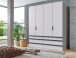 Falttürenschrank >OXFORD< in WEISS mit Schubladen - 200x236x58cm (BxHxT)