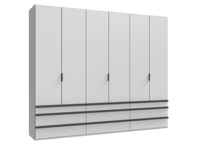 Falttürenschrank >OXFORD< in WEISS mit Schubladen - 300x236x58cm (BxHxT)