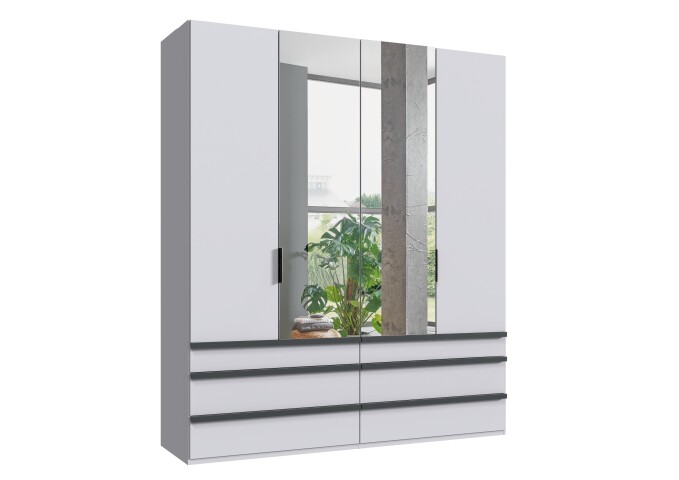 Falttürenschrank >OXFORD< in WEISS mit Spiegel - 200x236x58cm (BxHxT)