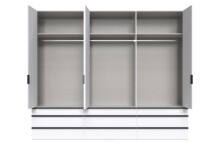 Falttürenschrank >OXFORD< in WEISS mit Spiegel - 300x236x58cm (BxHxT)