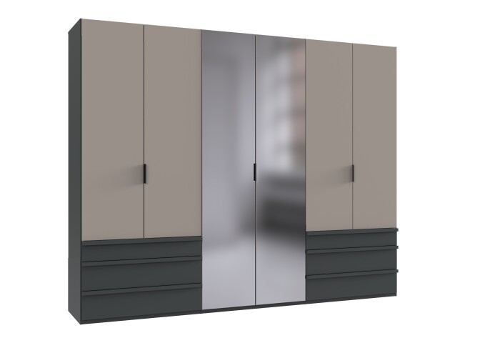 Falttürenschrank >OXFORD< in GRAFIT + SAHARAGRAU - 300x216x58cm (BxHxT)