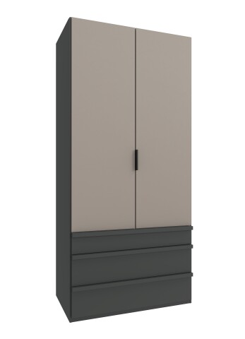 Falttürenschrank >OXFORD< in Saharagrau / Korpus Grafit - 100x216x58cm (BxHxT)