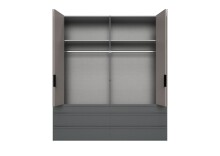 Falttürenschrank >OXFORD< in Saharagrau, Korpus Grafit - 200x216x58cm (BxHxT)