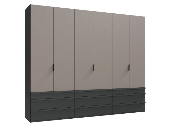Falttürenschrank >OXFORD< in Türen Saharagrau / Grafit - 300x236x58cm (BxHxT)