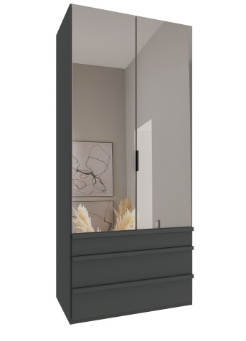 Falttürenschrank >OXFORD< in Grafit / Spiegel - 100x236x58cm (BxHxT)